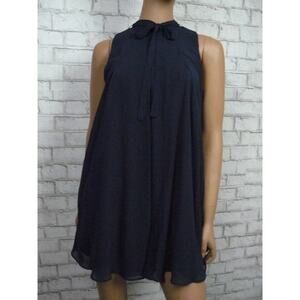 $98 BCBGeneration Deep Navy Blue Chiffon A-Line Mock Neck Dress XXS NWT